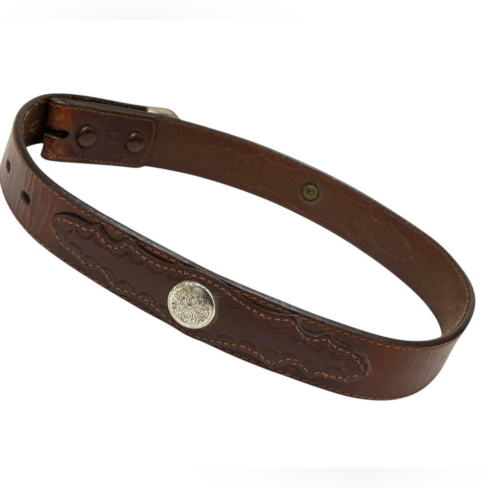 Double S Leather Western Belt Brown Silver Concho 24 Cowgirl Cowboy Rodeo